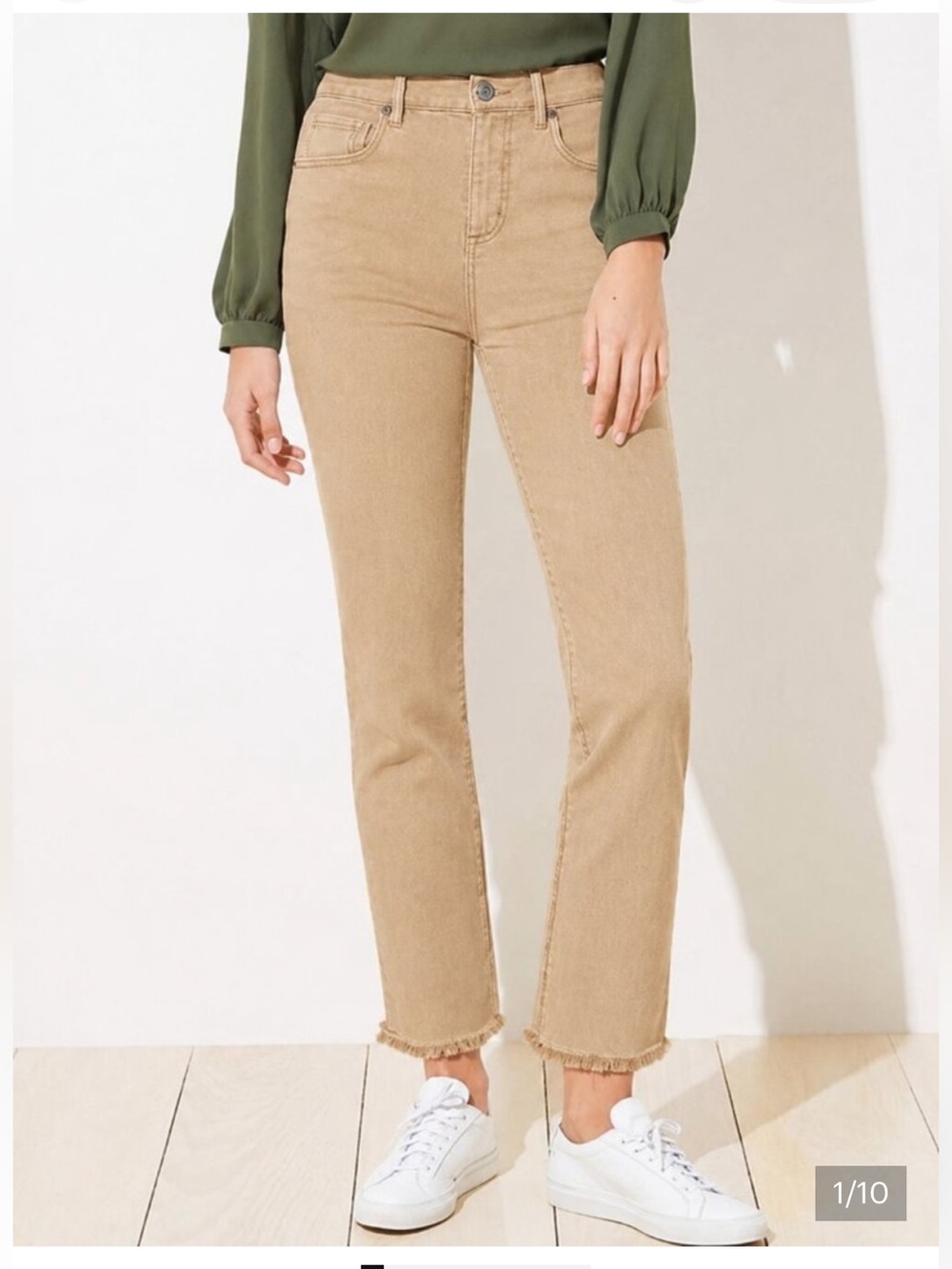 LOFT Tan Cropped Straight-Leg Jeans Size 2